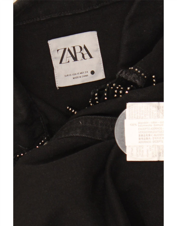 ZARA Womens Oversized Denim Jacket UK 6 XS Black Cotton