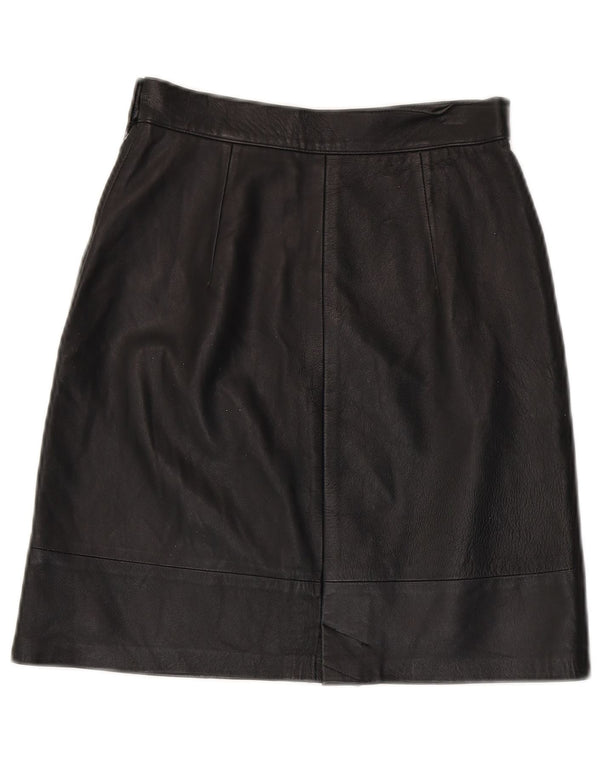 Vintage Womens High Waist Leather Skirt IT 42 Medium W22 Black Leather
