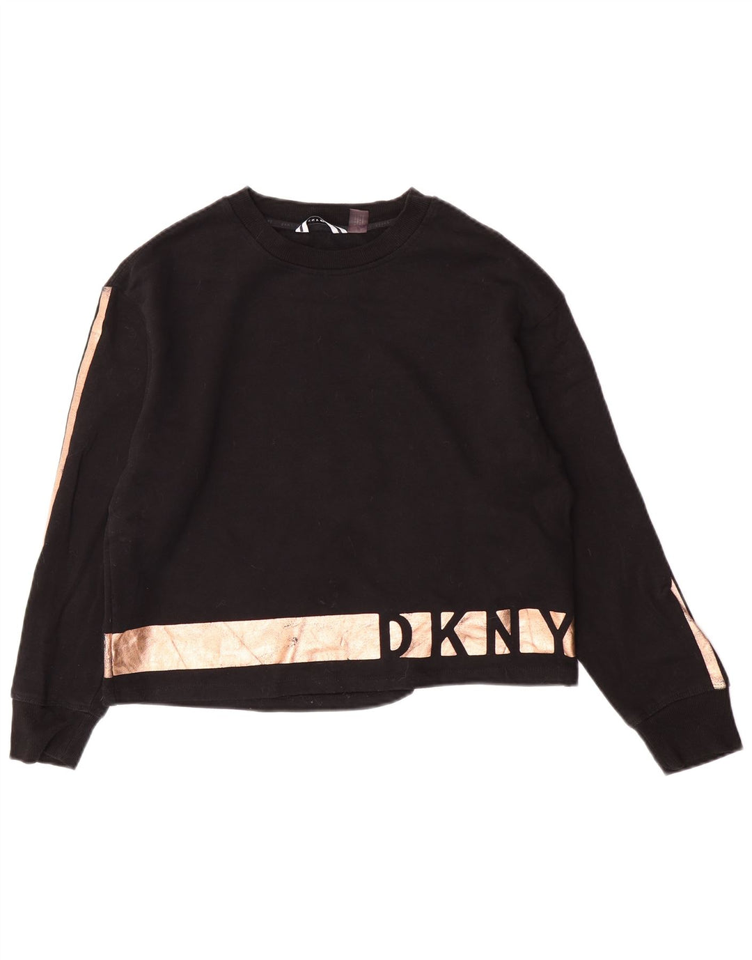 Dkny Womens Oversized Crop Sweatshirt Jumper UK 10 Small Black Colourblock