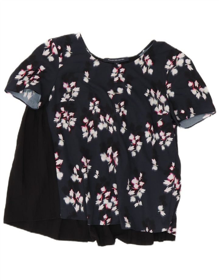 French Connection Womens Blouse Top UK 10 Small Black Floral Polyester