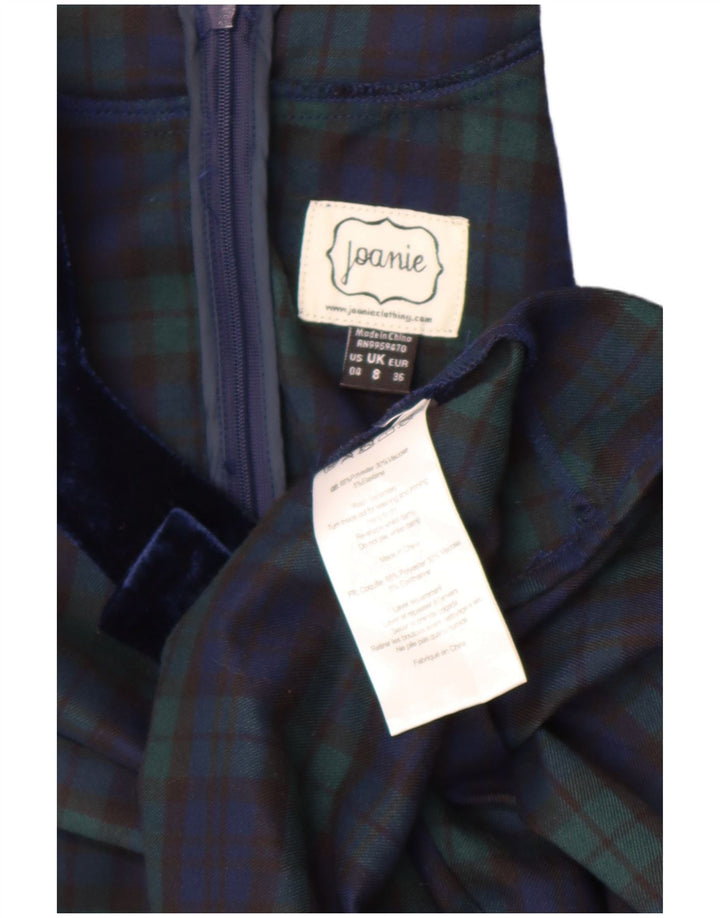 Joanie Womens Long Sleeve A-Line Dress UK 8 Small Green Check Polyester