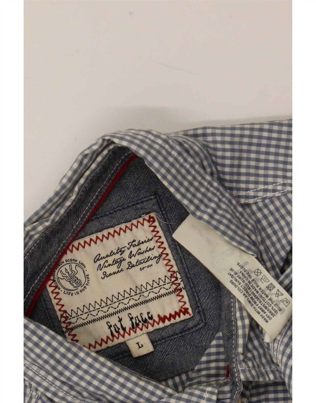 Fat Face Mens Short Sleeve Shirt Large Blue Gingham Cotton