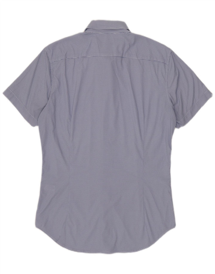 BONOBOS Mens Tailored Fit Short Sleeve Shirt Small Blue Pinstripe Nylon