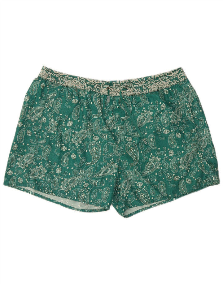COAST Mens Swimming Shorts Large  Green Paisley