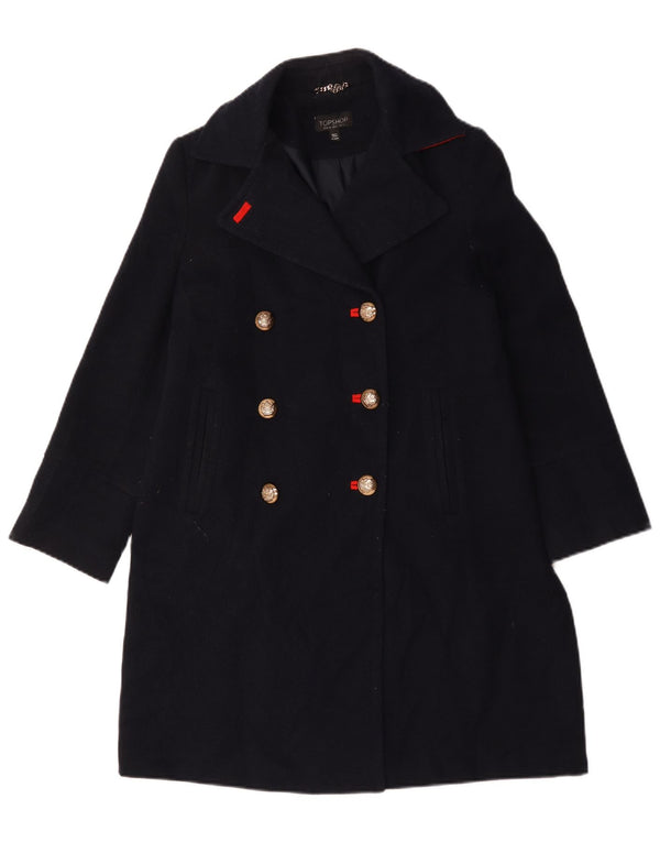 Topshop Womens Oversized Double Breasted Coat UK 6 XS Navy Blue Polyester