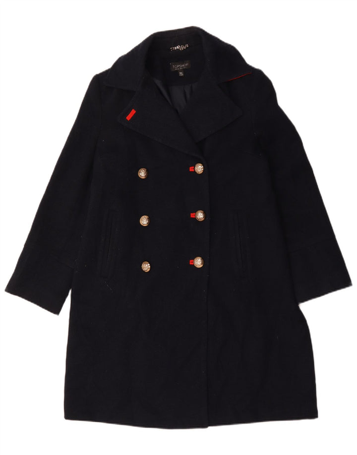 Topshop Womens Oversized Double Breasted Coat UK 6 XS Navy Blue Polyester
