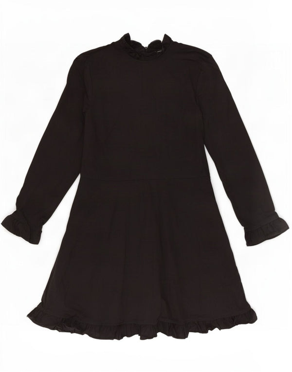 Zara Womens Long Sleeve A-Line Dress UK 8 Small Black Cotton