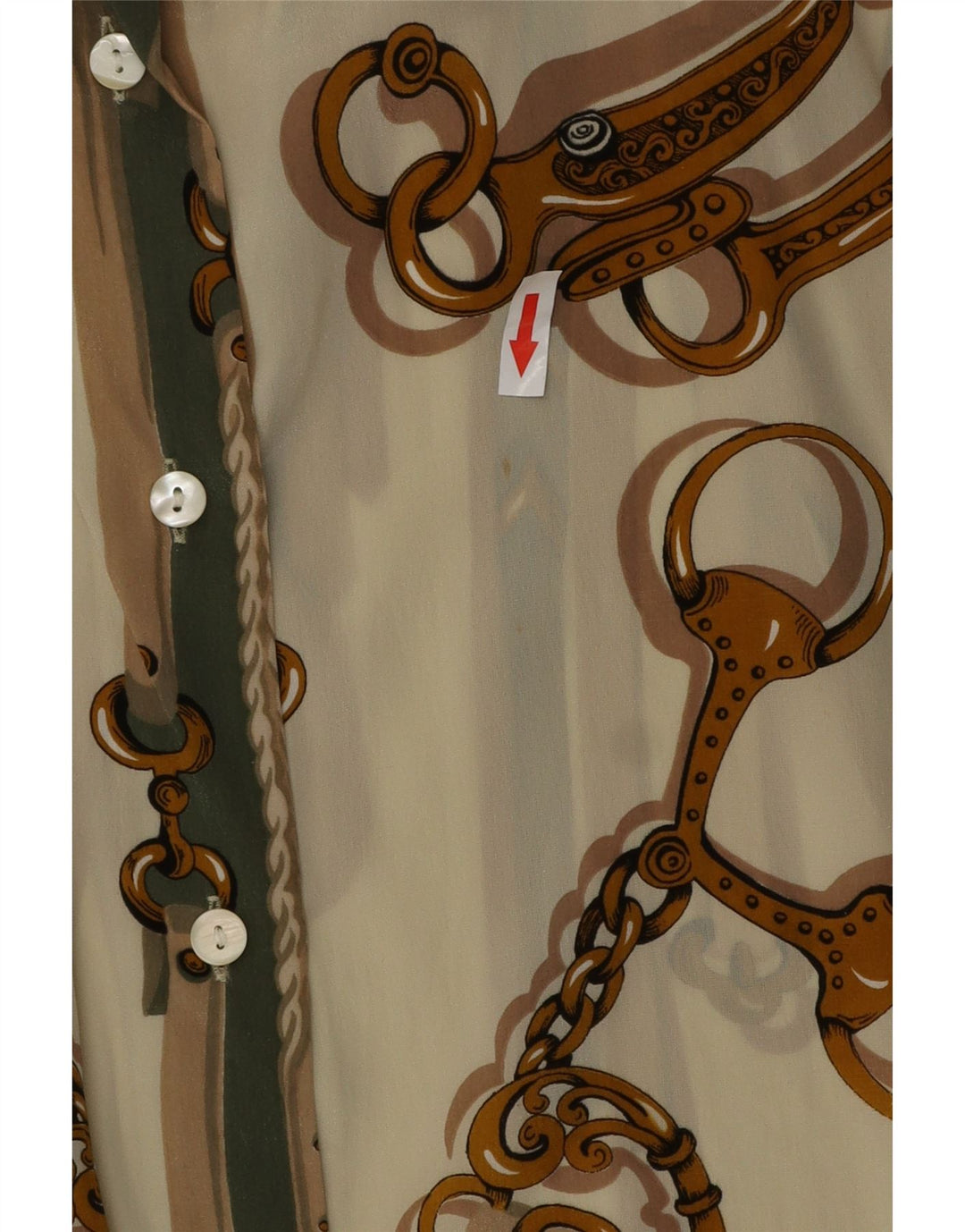 Vintage Womens Abstract Pattern Shirt Blouse IT 46 Large Beige Acetate