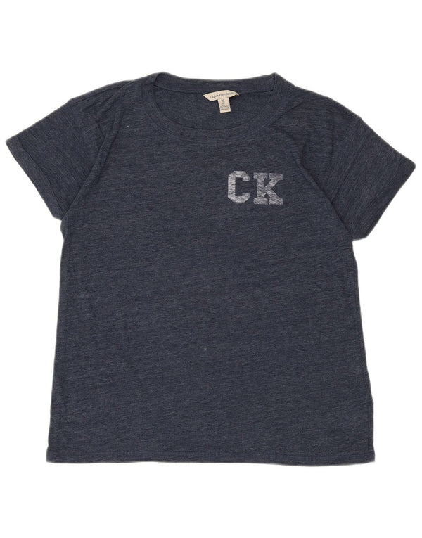 CALVIN KLEIN JEANS Womens Graphic T-Shirt Top UK 6 XS Navy Blue Flecked