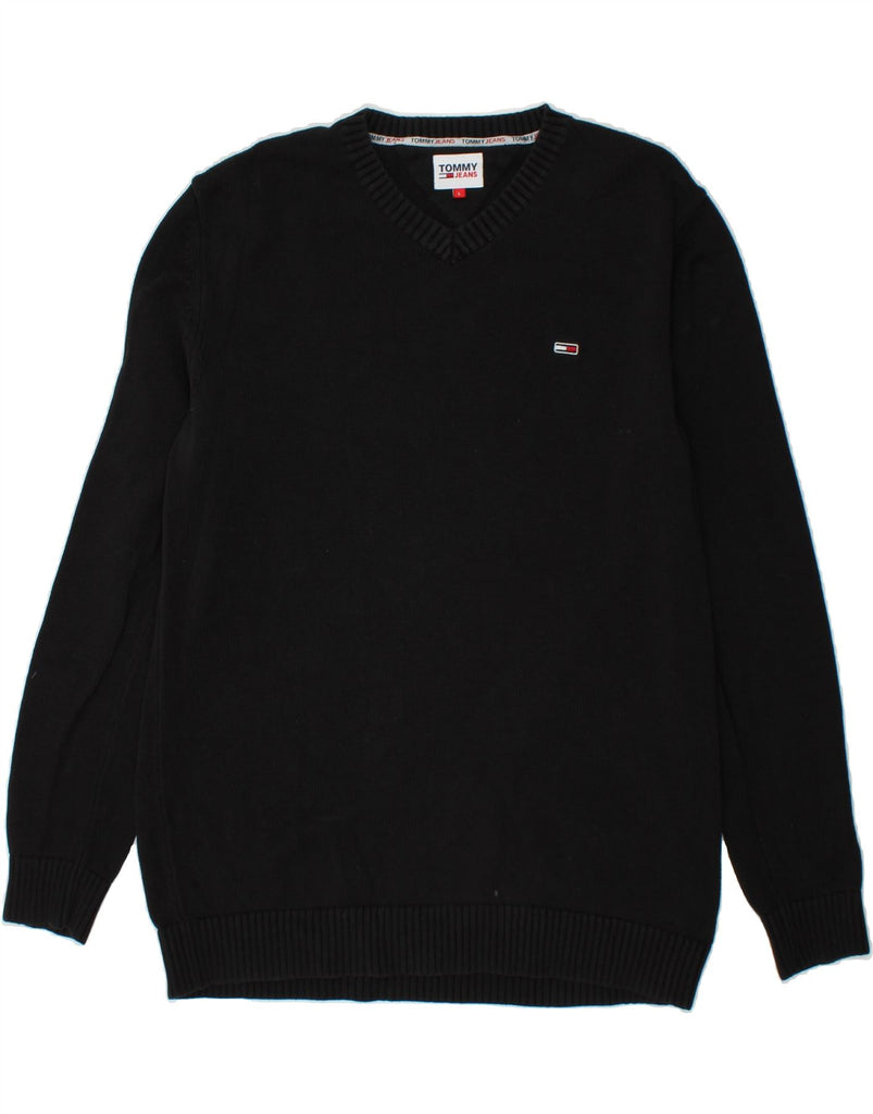 TOMMY HILFIGER Mens V-Neck Jumper Sweater Large Black Cotton Vintage Tommy Hilfiger and Second-Hand Tommy Hilfiger from Messina Hembry 