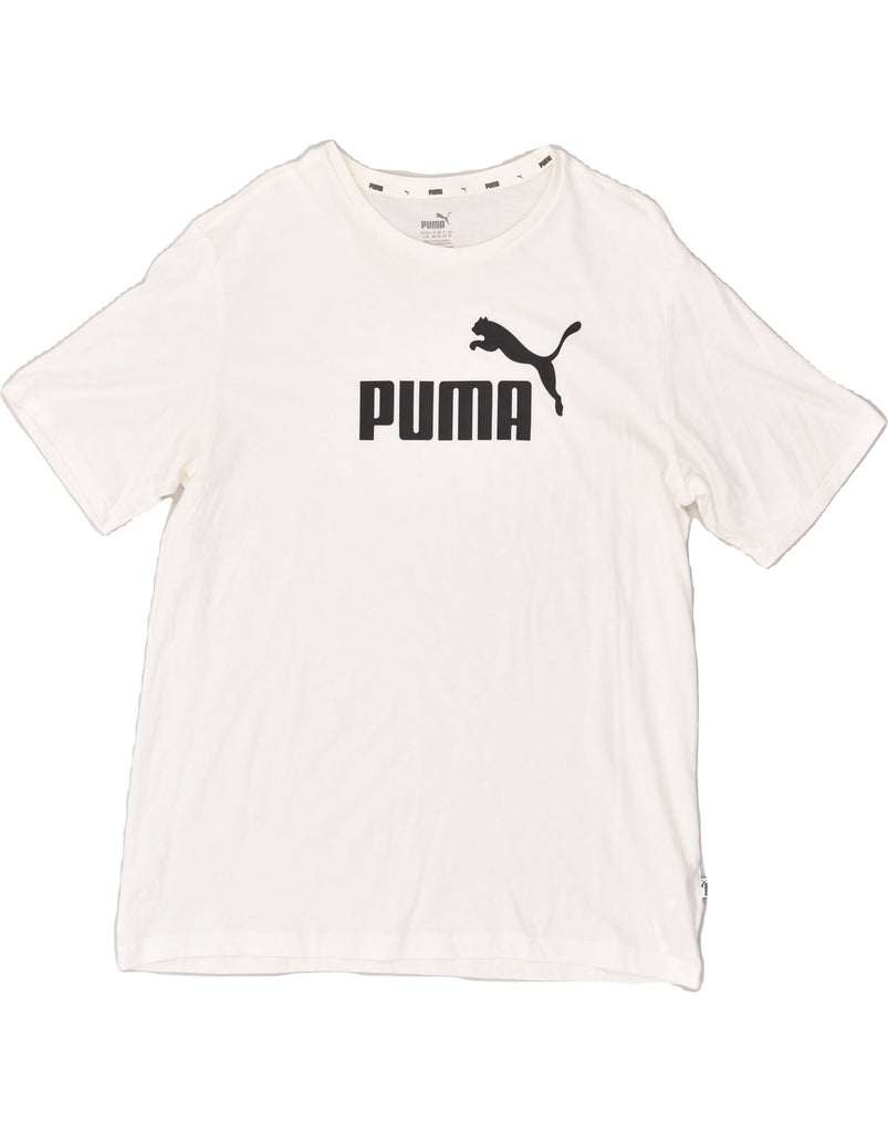 PUMA Mens Graphic T-Shirt Top UK 14 Medium White Cotton | Vintage Puma | Thrift | Second-Hand Puma | Used Clothing | Messina Hembry 