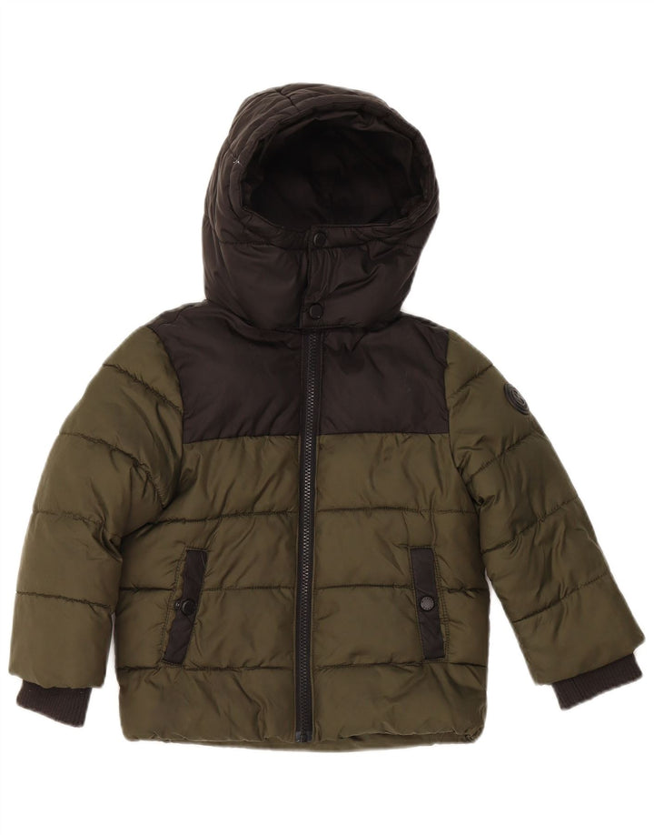 Michael Kors Boys Hooded Padded Jacket 2-3 Years Khaki Colourblock