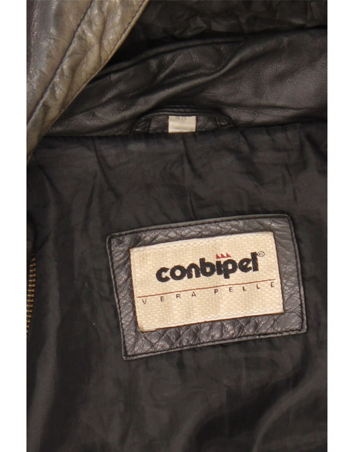 Conbipel Mens Hooded Loose Fit Leather Jacket IT 48 Medium Black Leather