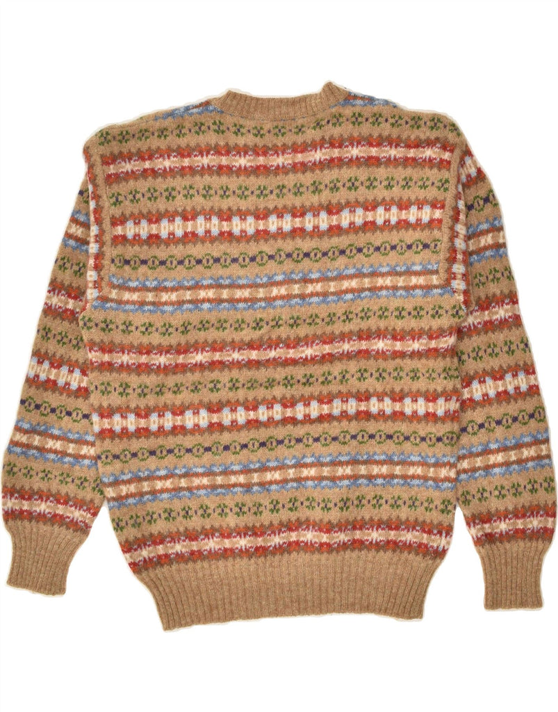 BENETTON Mens Crew Neck Jumper Sweater Small Brown Fair Isle Wool | Vintage Benetton | Thrift | Second-Hand Benetton | Used Clothing | Messina Hembry 