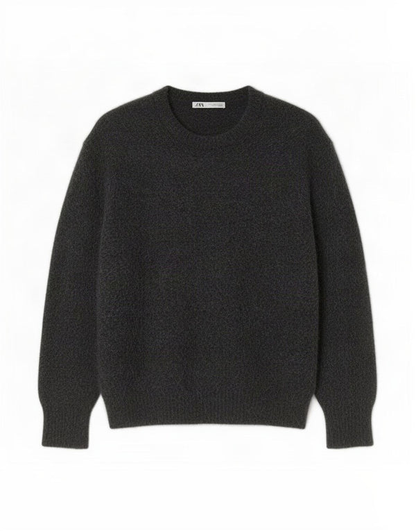Zara Womens 3/4 Sleeve Crop Boat Neck Jumper Sweater UK 16 Large Grey