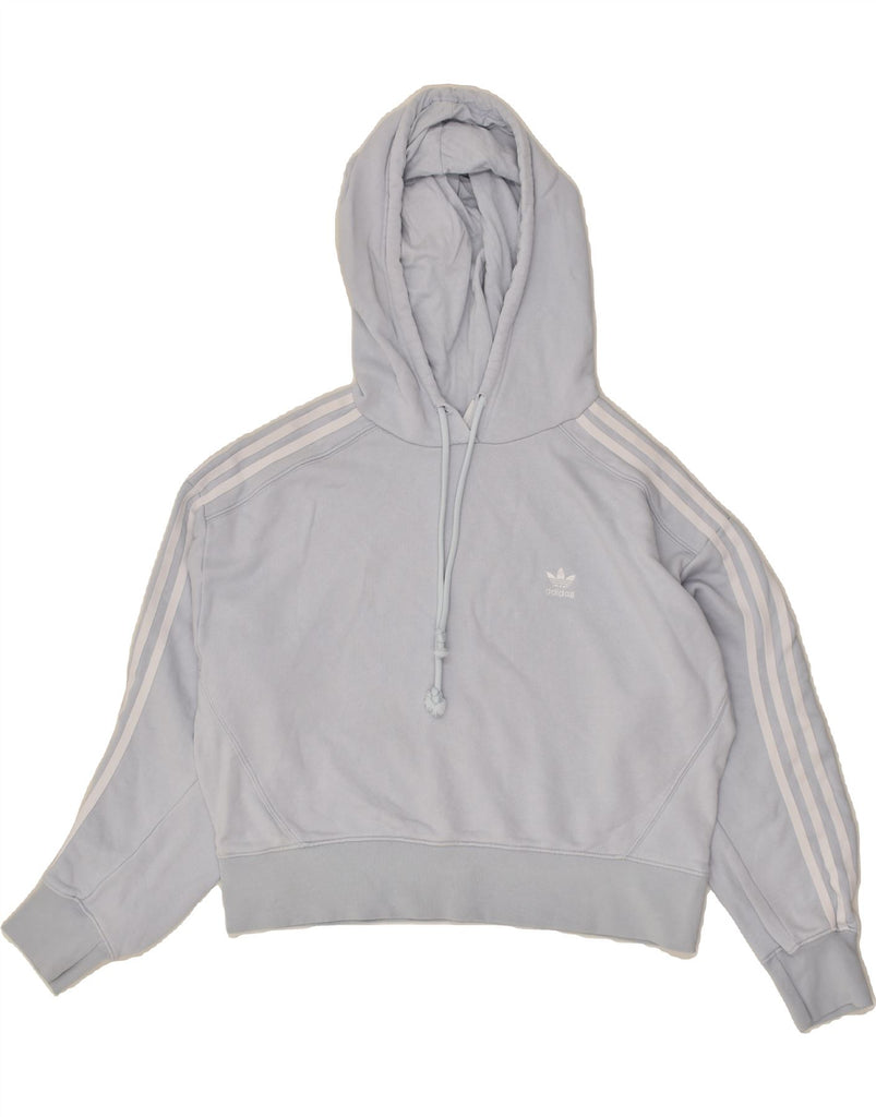 ADIDAS Womens Oversized Crop Hoodie Jumper UK 12 Medium  Blue Cotton | Vintage Adidas | Thrift | Second-Hand Adidas | Used Clothing | Messina Hembry 