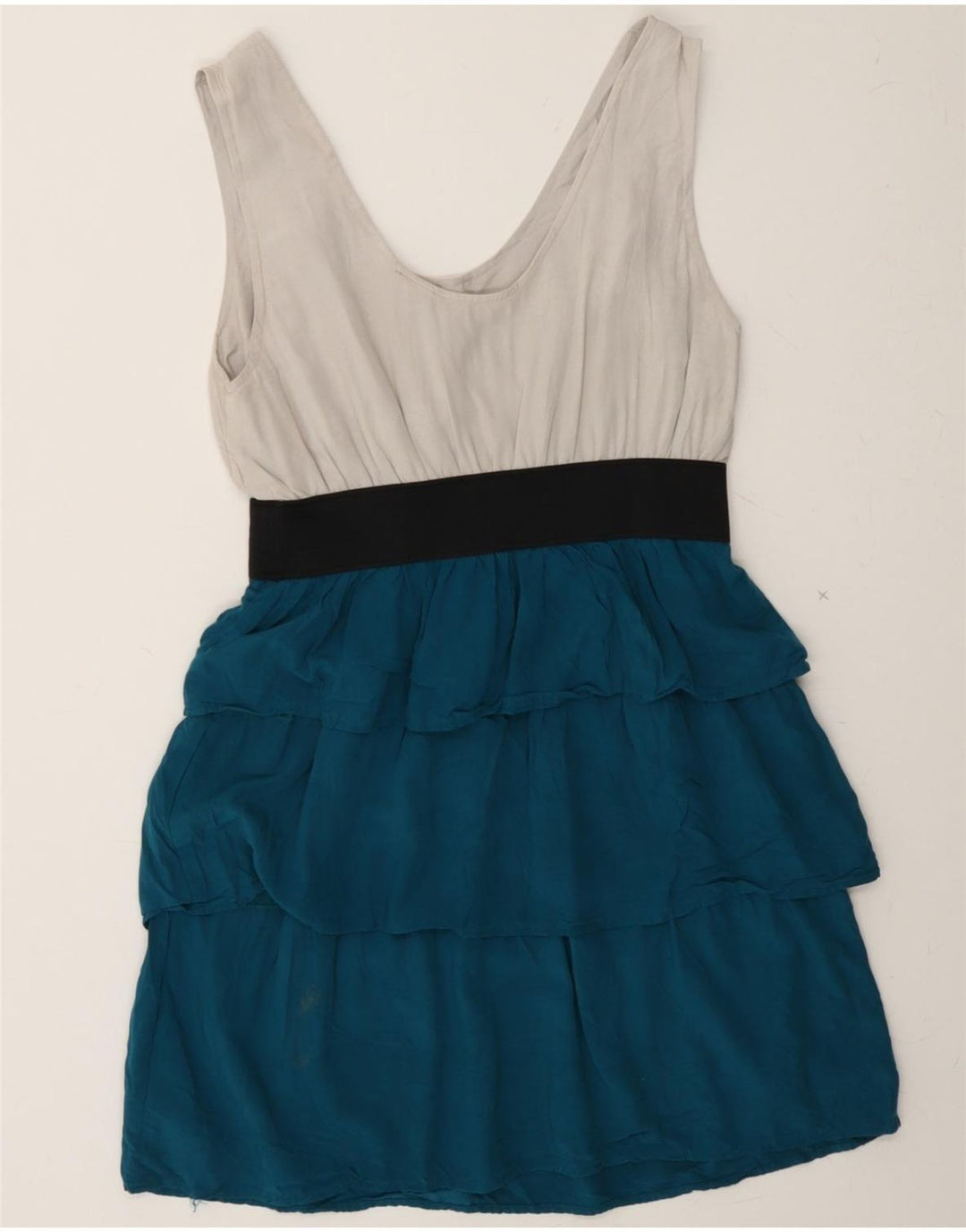 MOSSIMO Womens Sleeveless Tiered Dress UK 12 Medium Blue Colourblock Rayon Vintage Mossimo and Second-Hand Mossimo from Messina Hembry 