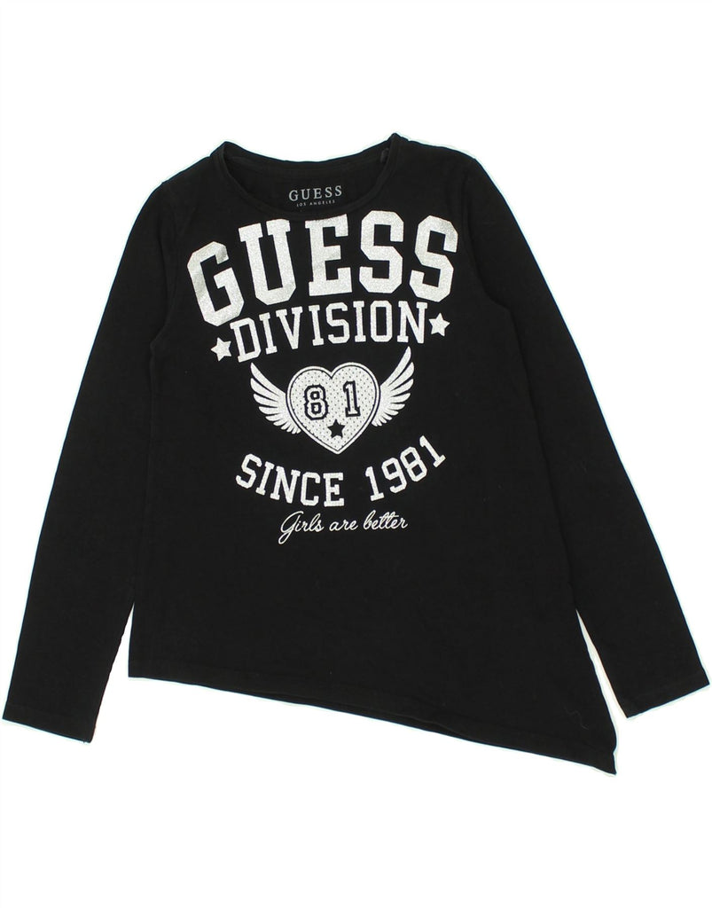 GUESS Girls Asymmetric Graphic Top Long Sleeve 7-8 Years Black Cotton | Vintage Guess | Thrift | Second-Hand Guess | Used Clothing | Messina Hembry 