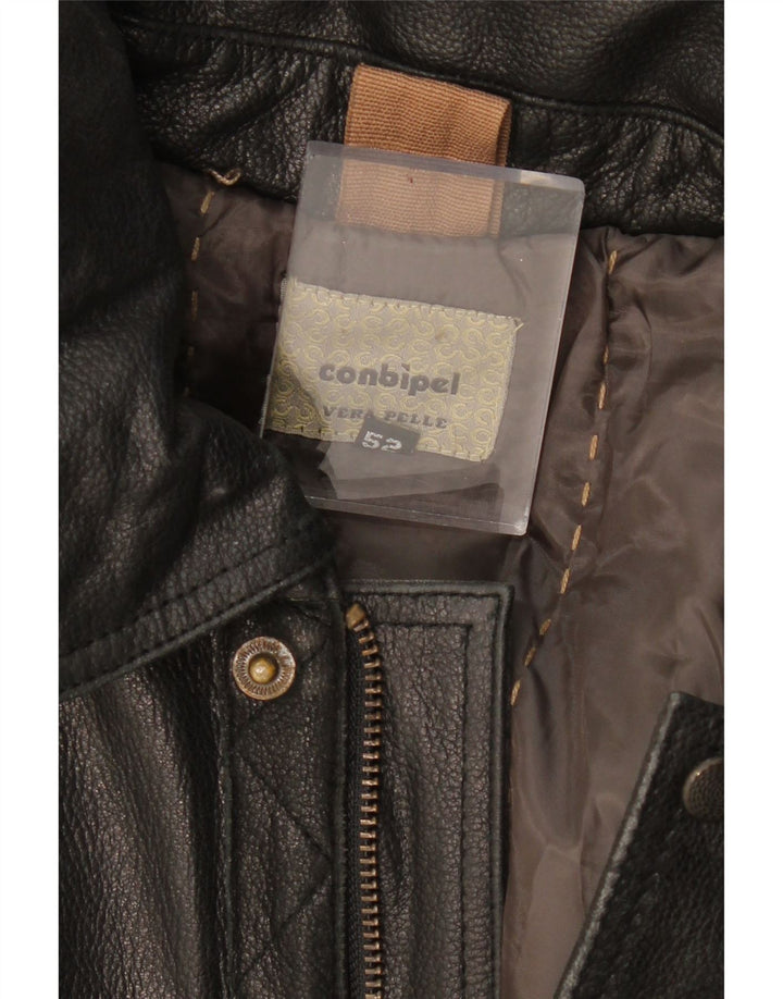 CONBIPEL Mens Hooded Leather Coat IT 52 Large Brown Leather