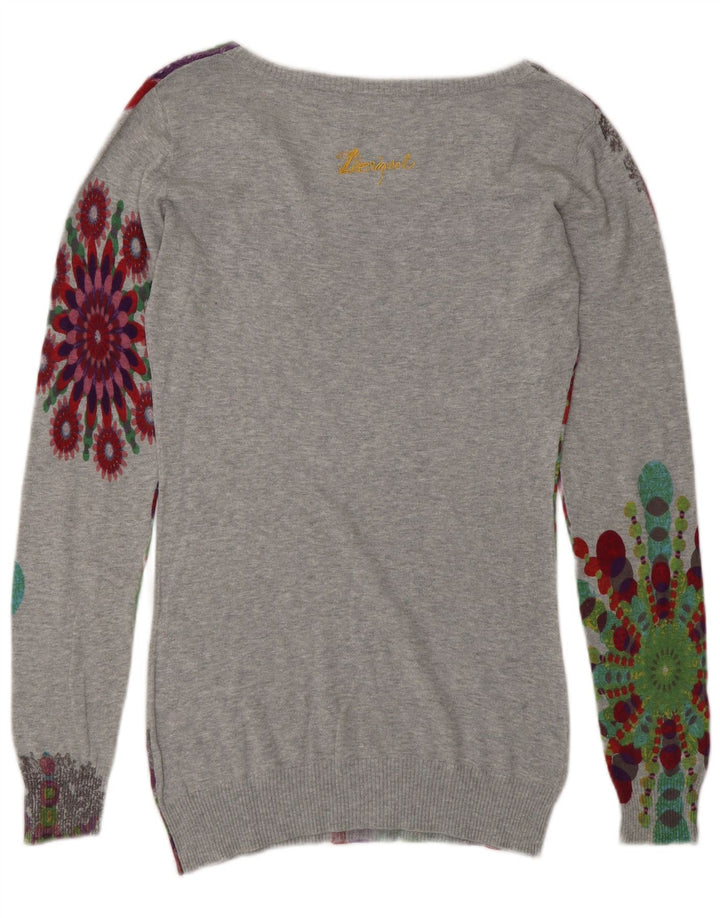 Desigual Womens Boat Neck Jumper Sweater UK 12 Medium Grey Geometric