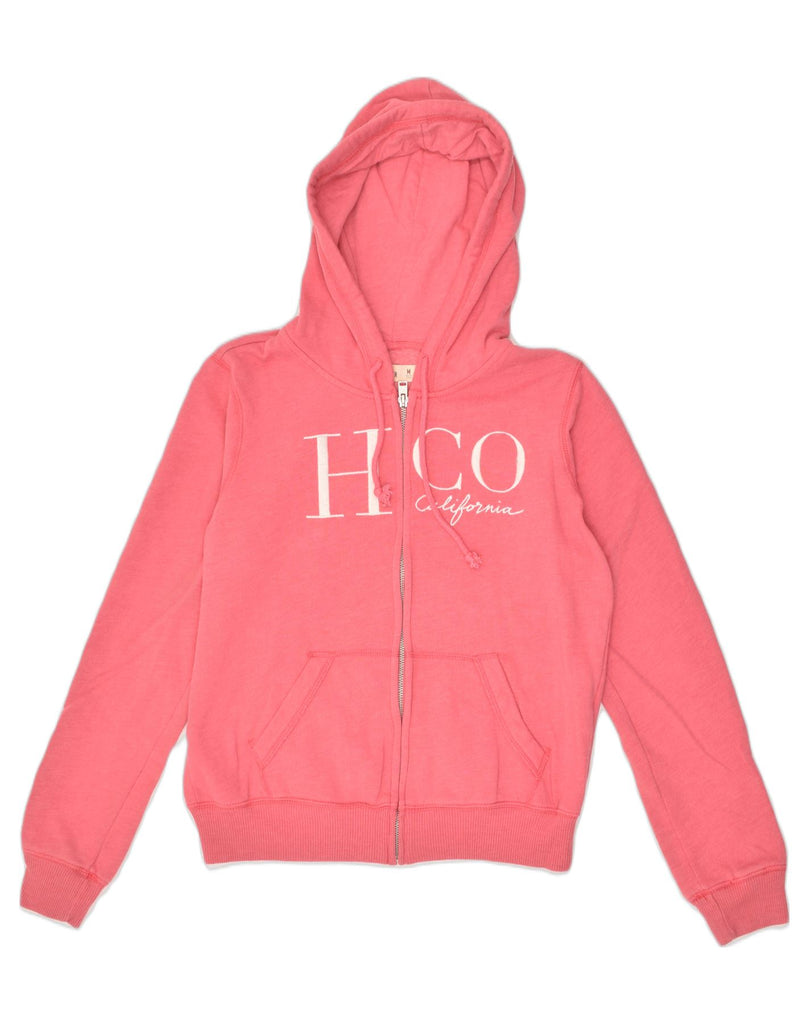 HOLLISTER Womens Zip Hoodie Sweater UK 14 Medium Pink Cotton | Vintage Hollister | Thrift | Second-Hand Hollister | Used Clothing | Messina Hembry 