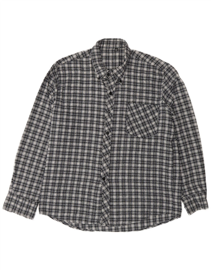 Vintage Mens Flannel Shirt Size 42 Large Navy Blue Check Cotton