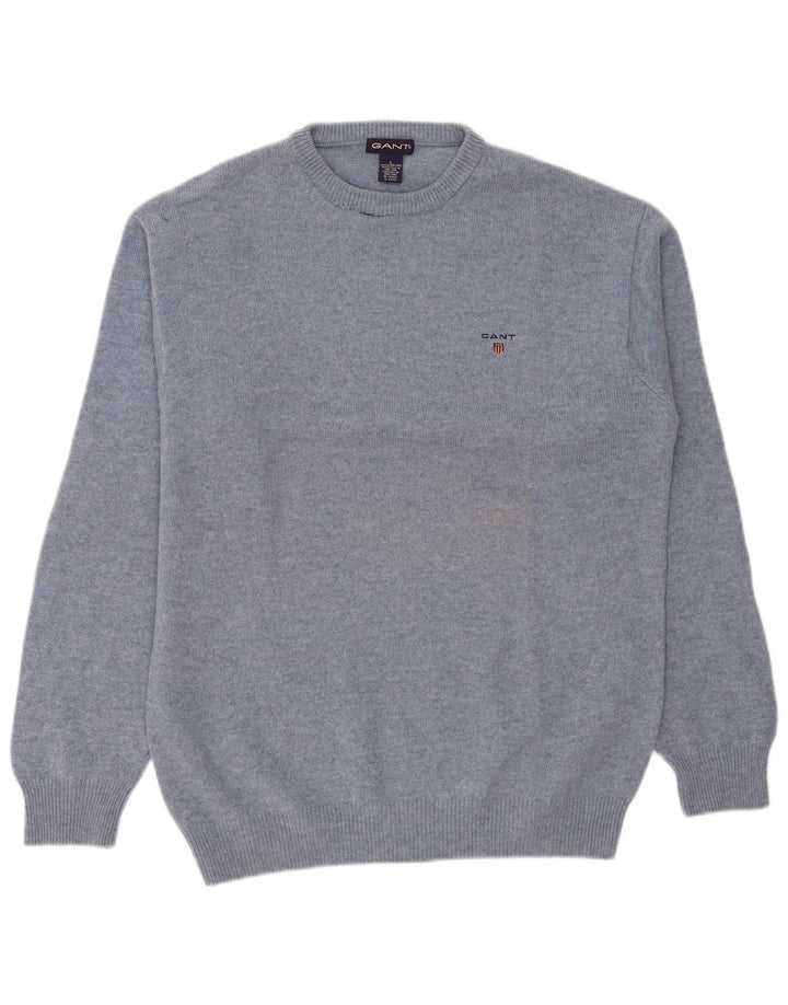 Gant Mens Crew Neck Jumper Sweater Large Blue Lambswool