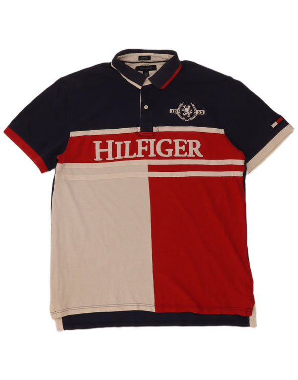 Tommy Hilfiger Mens Graphic Custom Fit Polo Shirt XL Navy Blue Colourblock
