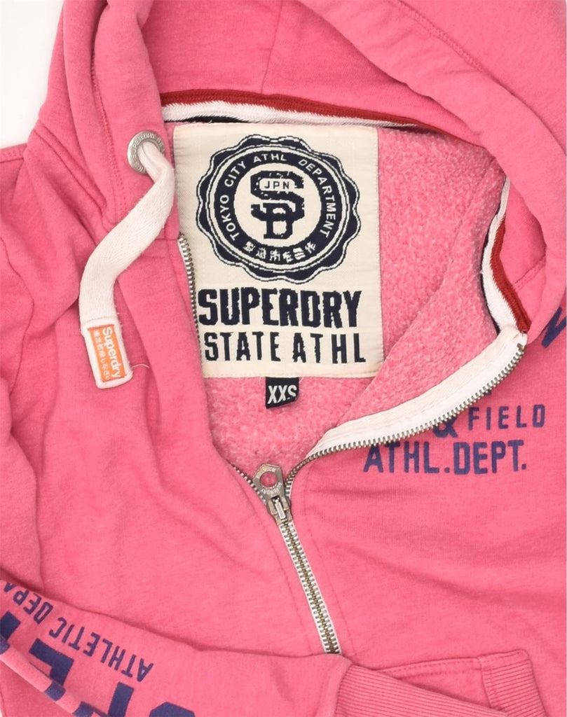 SUPERDRY Womens Graphic Zip Hoodie Sweater UK 6 2XS Pink Cotton | Vintage Superdry | Thrift | Second-Hand Superdry | Used Clothing | Messina Hembry 