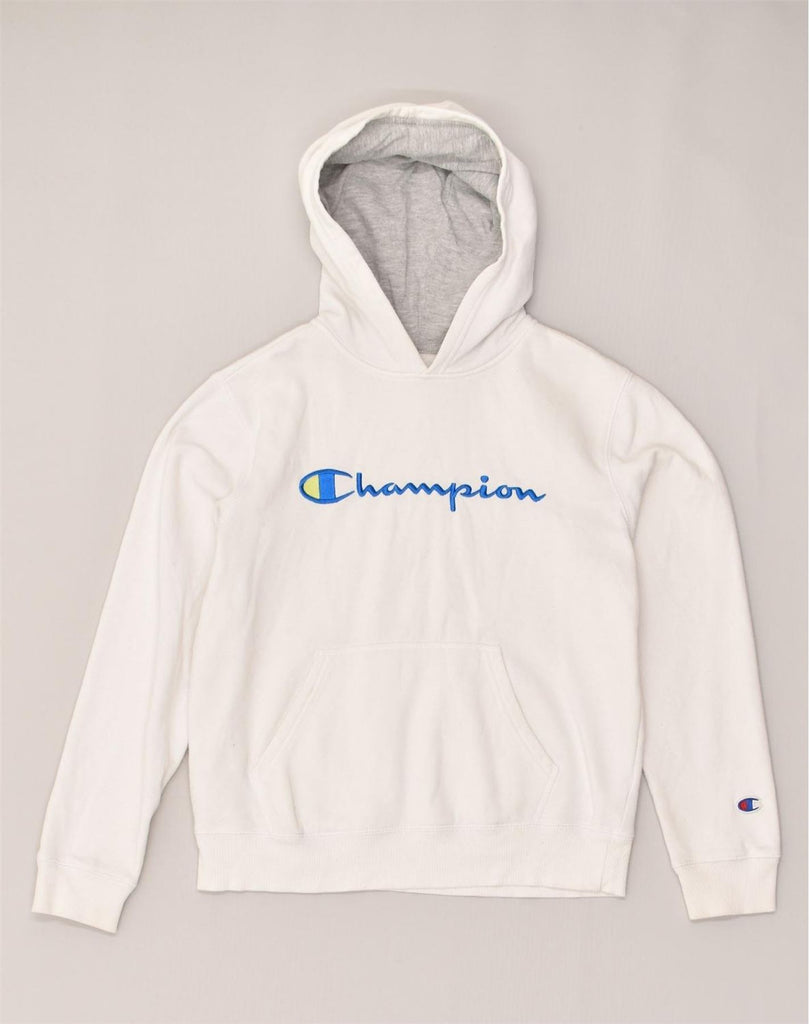 CHAMPION Mens Graphic Hoodie Jumper Large White Cotton | Vintage Champion | Thrift | Second-Hand Champion | Used Clothing | Messina Hembry 