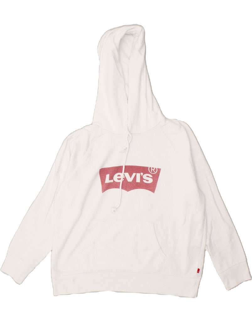 LEVI'S Womens Graphic Hoodie Jumper UK 16 Large White Cotton | Vintage Levi's | Thrift | Second-Hand Levi's | Used Clothing | Messina Hembry 