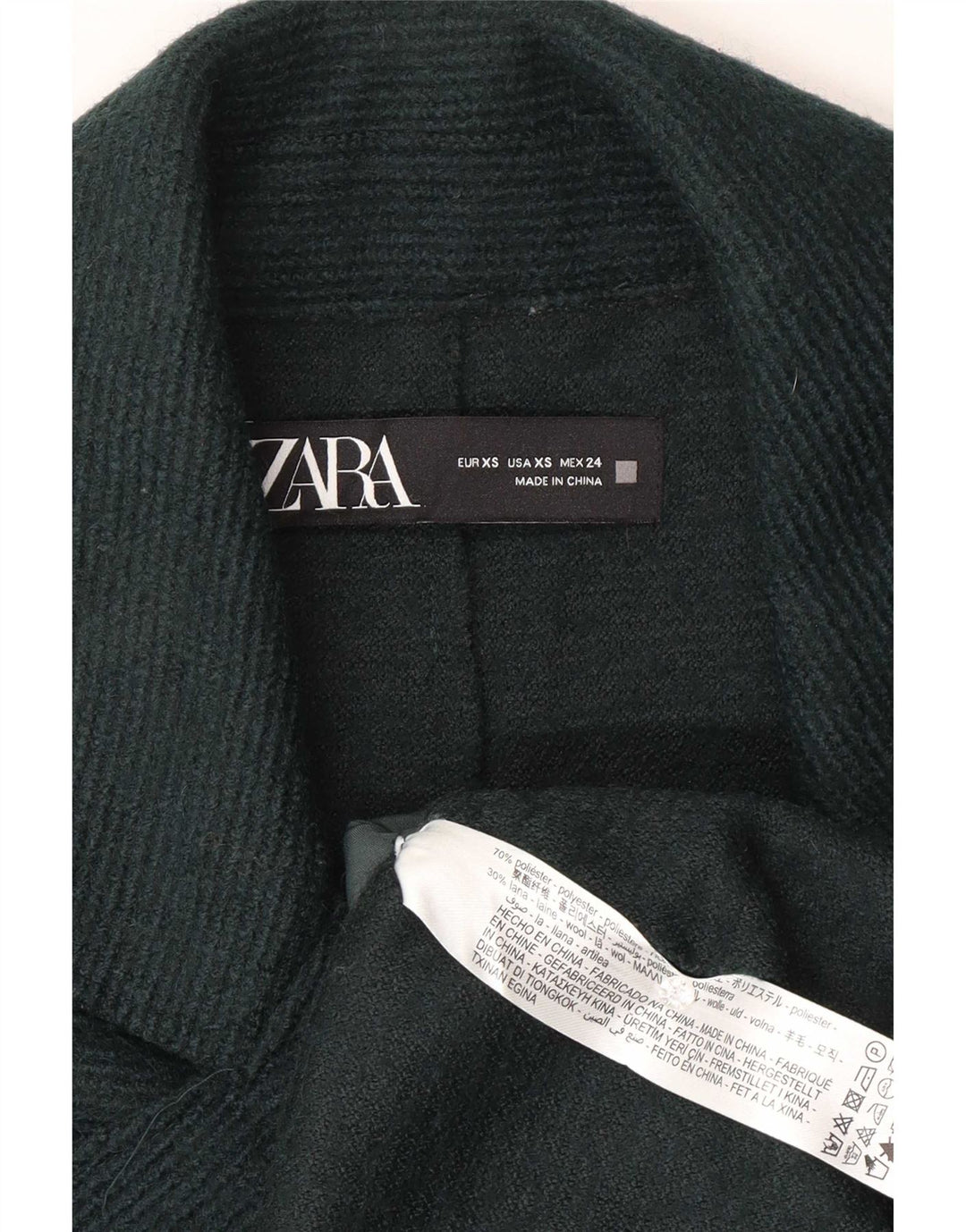 Zara Womens Oversized Double Breasted Coat UK 4 XS Green Polyester