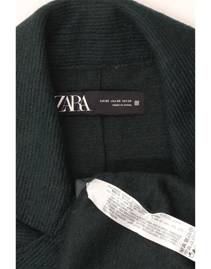 Zara Womens Oversized Double Breasted Coat UK 4 XS Green Polyester