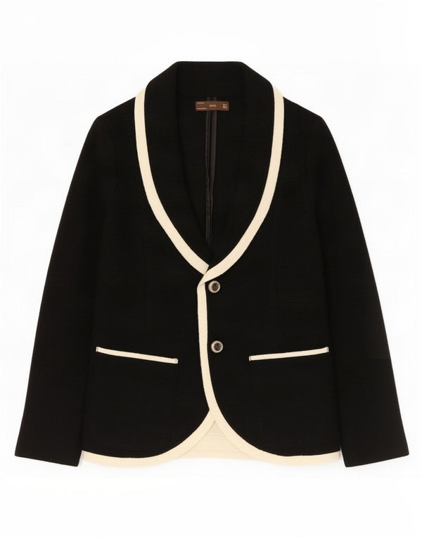 Zara Womens 2 Button Knit Blazer Jacket UK 14 Large Black Wool