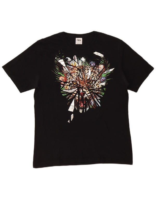 Zara Mens Graphic T-Shirt Top Large Black Animal Print