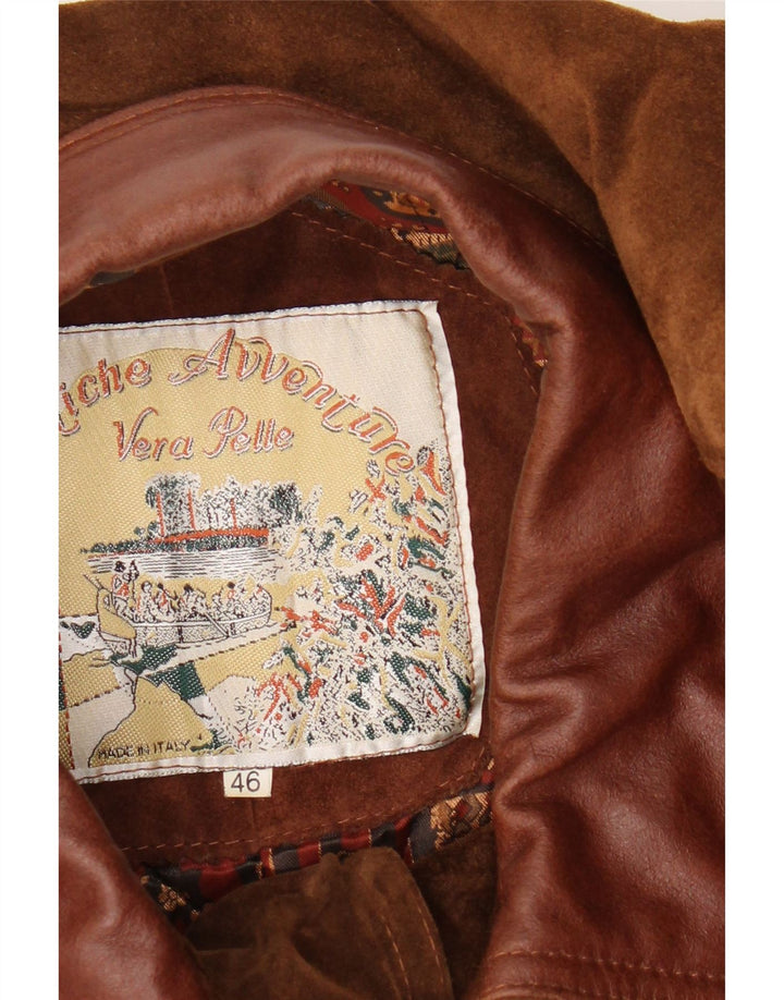 Vintage Mens Loose Fit Suede Jacket IT 46 Small Brown Leather