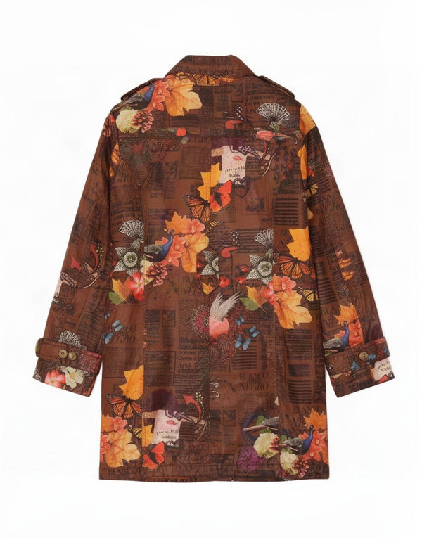 Desigual Womens Graphic Trench Coat EU 38 Medium Brown Floral Polyester