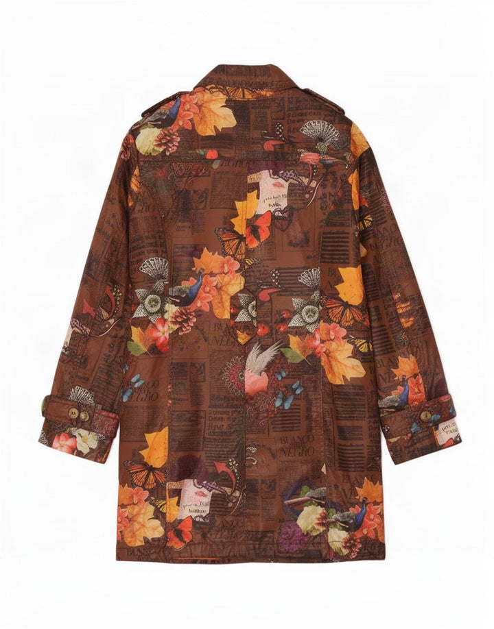 Desigual Womens Graphic Trench Coat EU 38 Medium Brown Floral Polyester