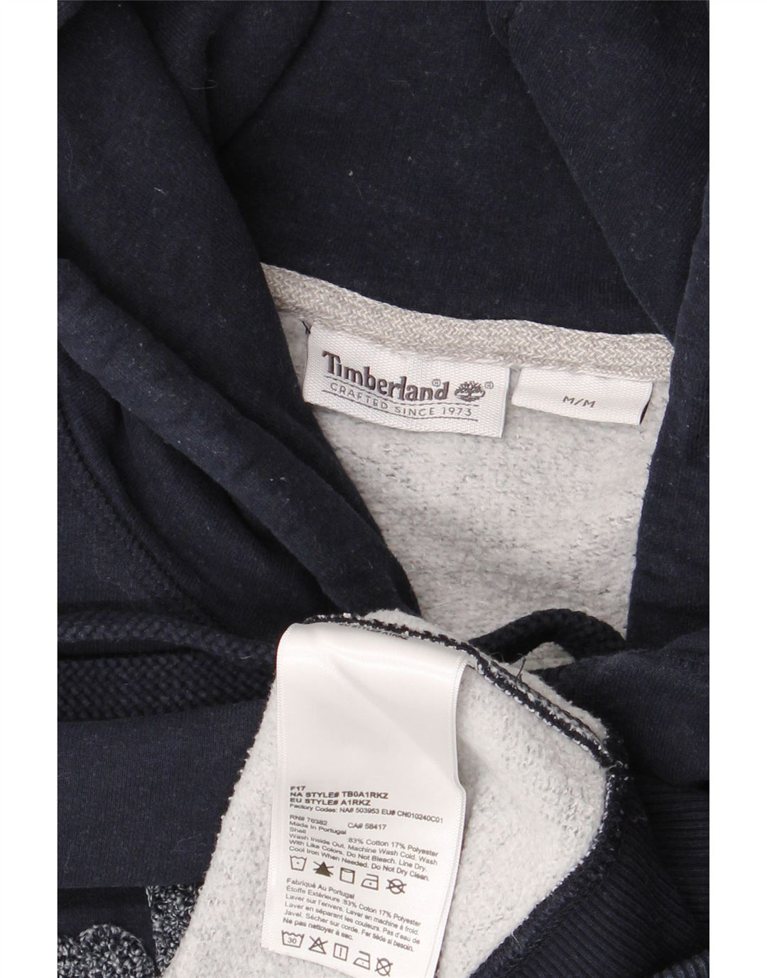 TIMBERLAND Mens Graphic Hoodie Jumper Medium Navy Blue Cotton