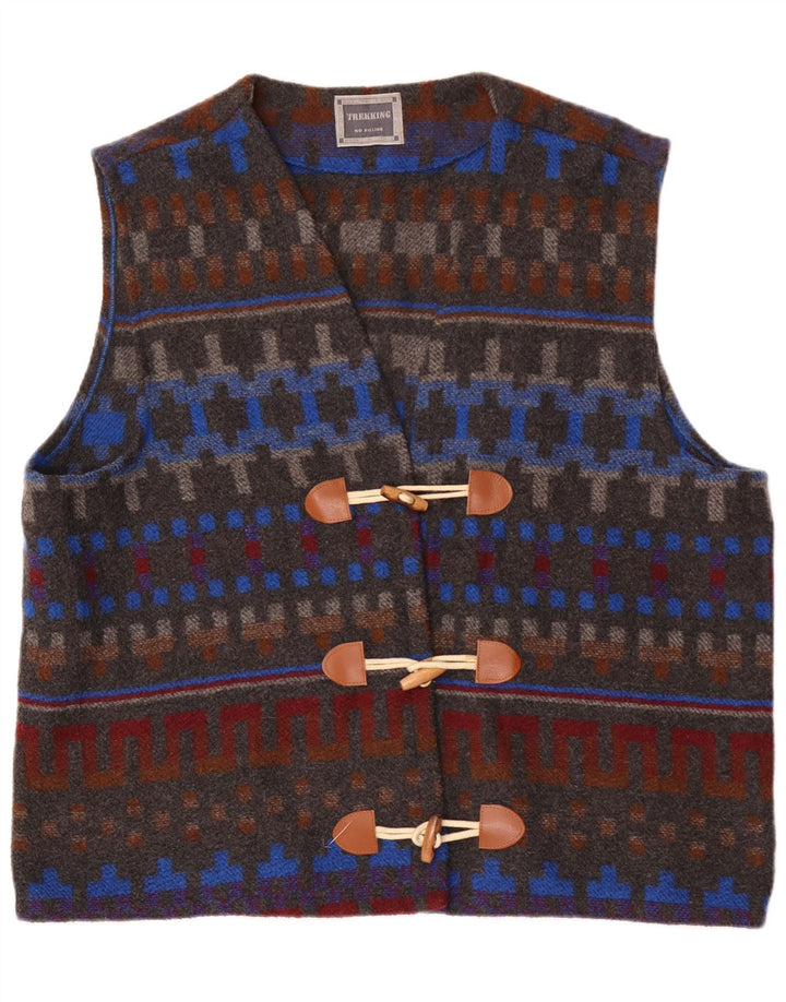 VINTAGE Womens Gilet UK 20 2XL Grey Geometric