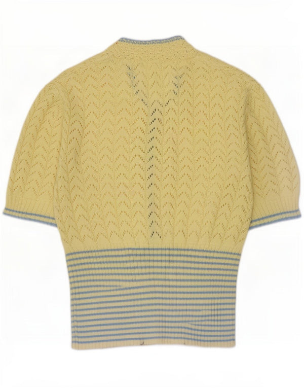 Vintage Womens V-Neck Jumper Sweater UK 10 Small Yellow Striped