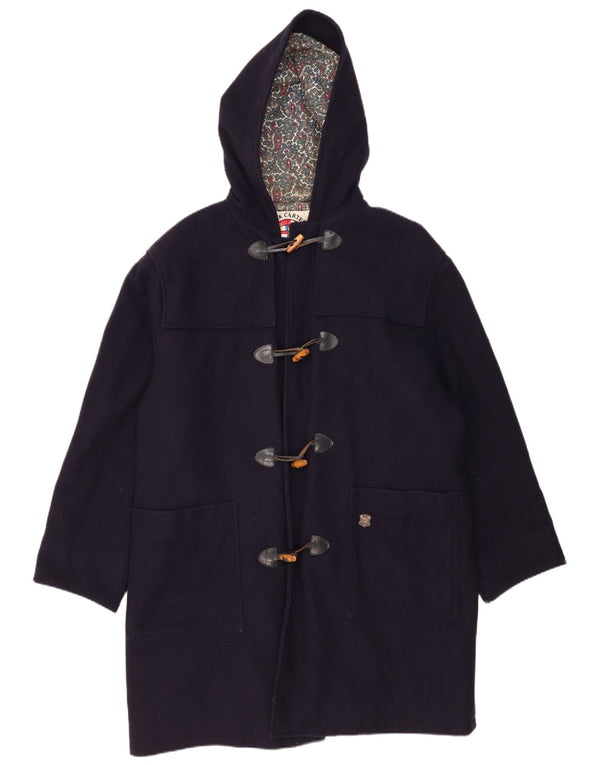 Vintage Mens Hooded Loose Fit Duffle Coat IT 48 Medium Navy Blue Wool