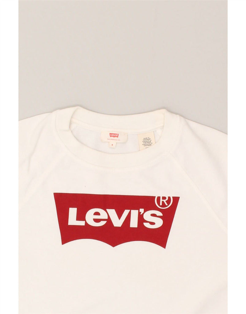 LEVI'S Womens Graphic Sweatshirt Jumper UK 10 Small White Cotton | Vintage Levi's | Thrift | Second-Hand Levi's | Used Clothing | Messina Hembry 