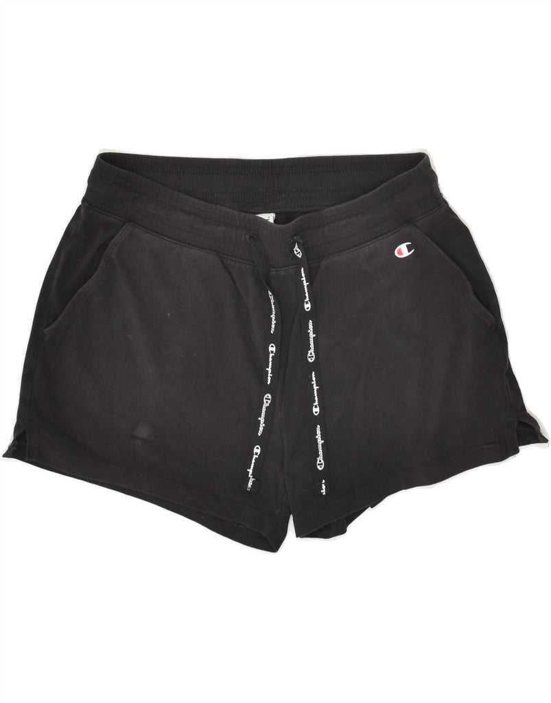 CHAMPION Womens Sport Shorts UK 14 Large Black Cotton | Vintage Champion | Thrift | Second-Hand Champion | Used Clothing | Messina Hembry 