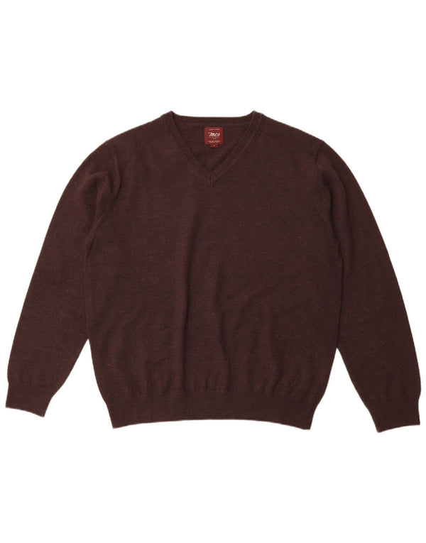 MARLBORO CLASSICS Mens V-Neck Jumper Sweater Large Brown Wool