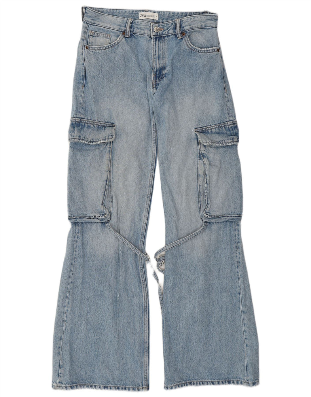 ZARA Womens Cargo Flared Jeans EU 36 XS W26 L32 Blue Cotton