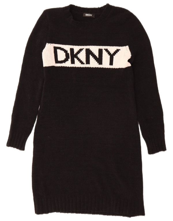 Dkny Womens Graphic Long Sleeve Jumper Dress UK 16 Large Black Colourblock