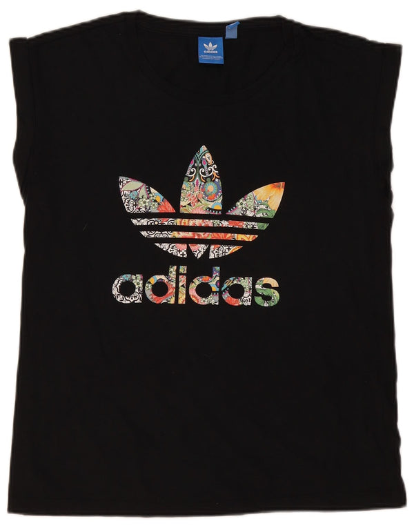 Adidas Womens Sleeveless Graphic T-Shirt Top UK 12 Medium Black