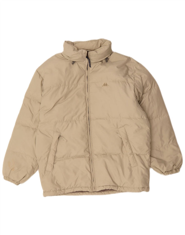 Kappa Mens Hooded Loose Fit Padded Jacket UK 36 Small Beige Polyester