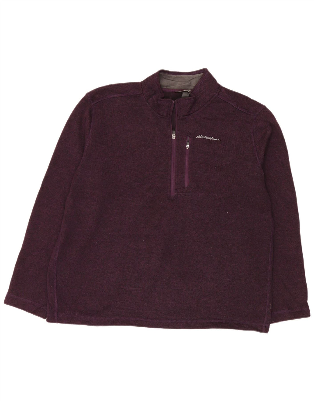 EDDIE BAUER Mens Zip Neck Sweatshirt Jumper XL Purple Flecked Polyester